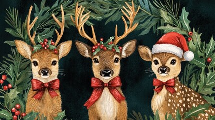 Naklejka premium Three Charming Animals with Reindeer Antlers