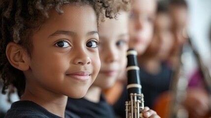 Young Musicians in Focus: Expressive Kids playing Musical Instruments Up Close