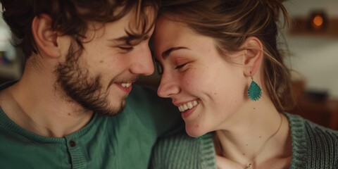 Joyful couple enjoying a peaceful and loving relationship, showcasing romance, support, and commitment through humor and affection