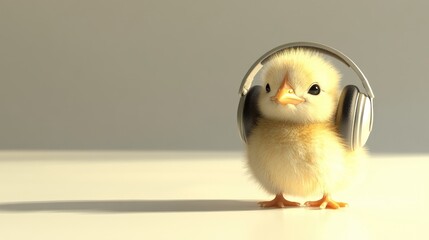 Cute Baby Chick with Headphones in High Resolution