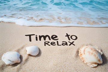Time to Relax Written in Sand by Ocean Waves