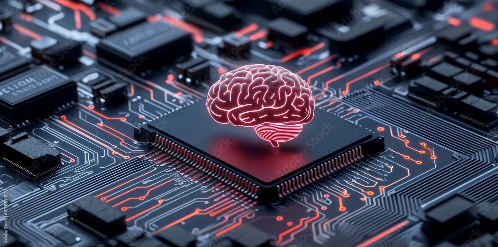 Poster quantum computing system using neural circuits and electronic cyber brains, stock technology innovat