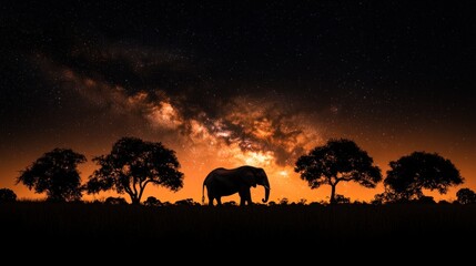 Obraz premium Elephant Silhouetted Against Milky Way