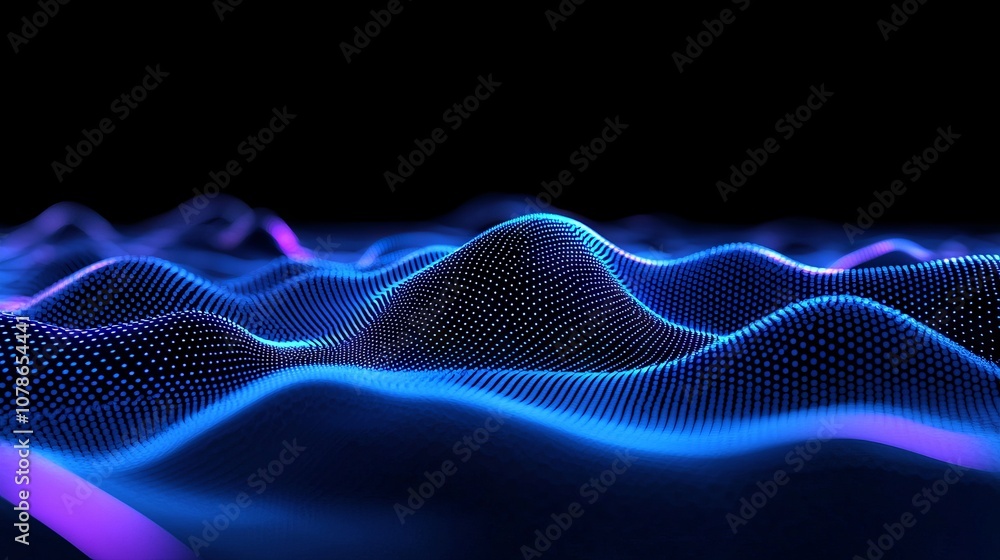 Poster blue tech background with digital waves, dynamic network system, artificial neural connections, cybe