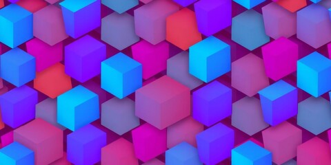 Abstract purple and blue 3D cube grid background with vibrant colors and geometric patterns, 3D, geometric