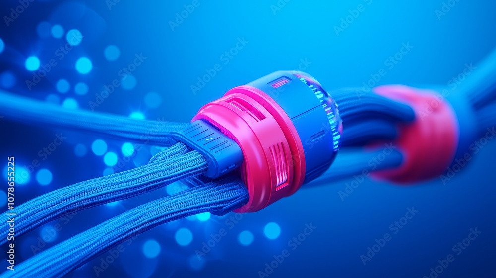 Aufkleber an optical cable transmits image data. high speed data transfer using optical fibers. abstract backg