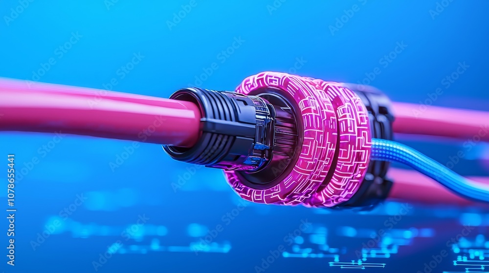 Aufkleber data transmission through optical fibers at high speeds. abstract background with quantum beams of i
