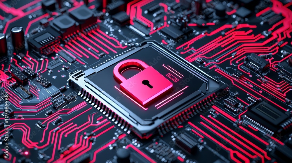 Poster featured is an image of a circuit board with a lock and stars symbol, which represents the integrati