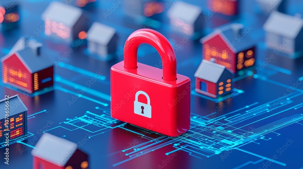 Poster network and data protection on interfaces ai security block chain digital key padlock over the inter