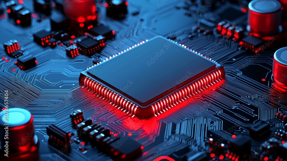 Poster background of artificial neurons, data connections, and quantum computing in a computer system.