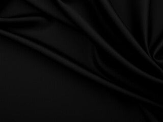 Fototapeta premium Black fabric with multiple wrinkles and folds creating a smooth surface background, background, abstract