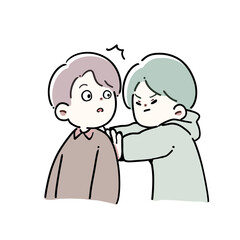押している男性と押されてビックリしている男性のイラスト