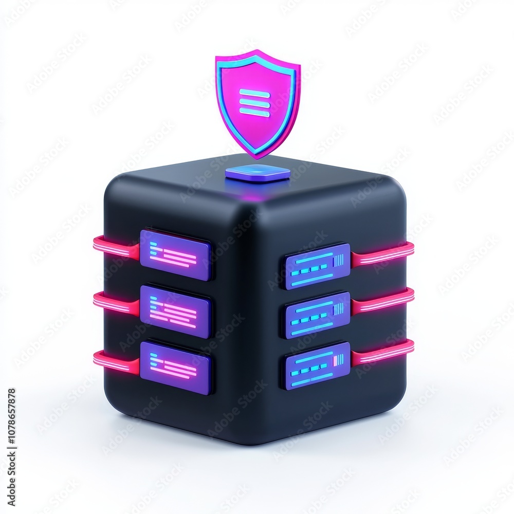 Poster the server stack is a futuristic design with glowing neon lights, representing modern technology and
