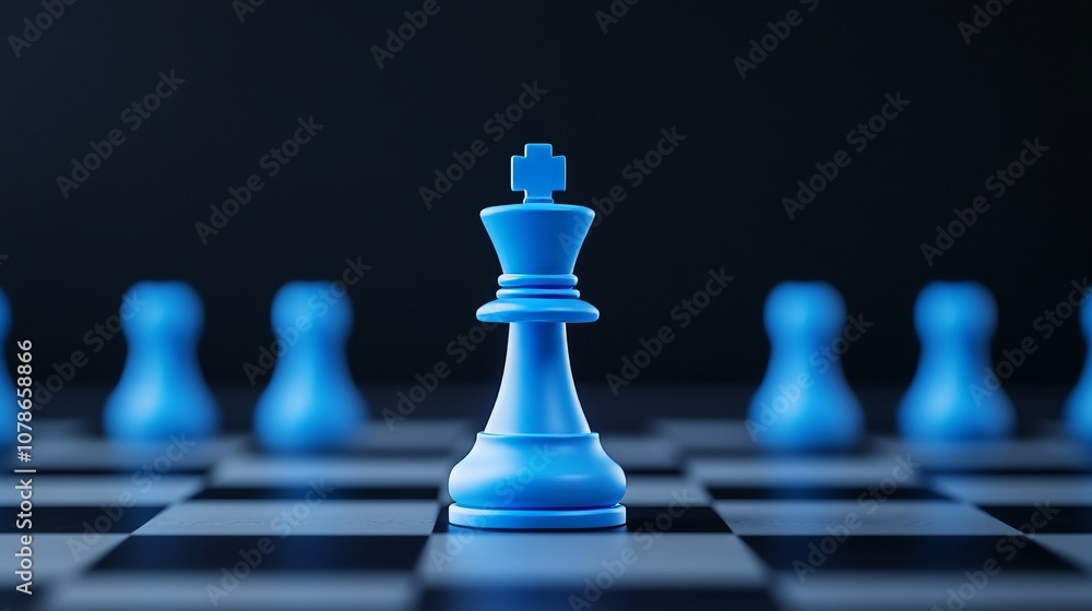 Poster with intelligence and ideas, a leader can make a difference in the digital world. white chess king w