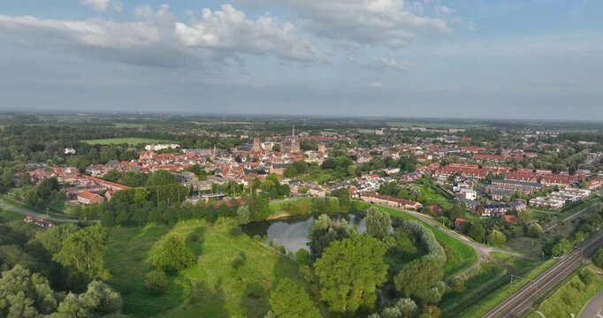 City overview of Culemborg, Gelderland, The Netherlands, aerial drone video.