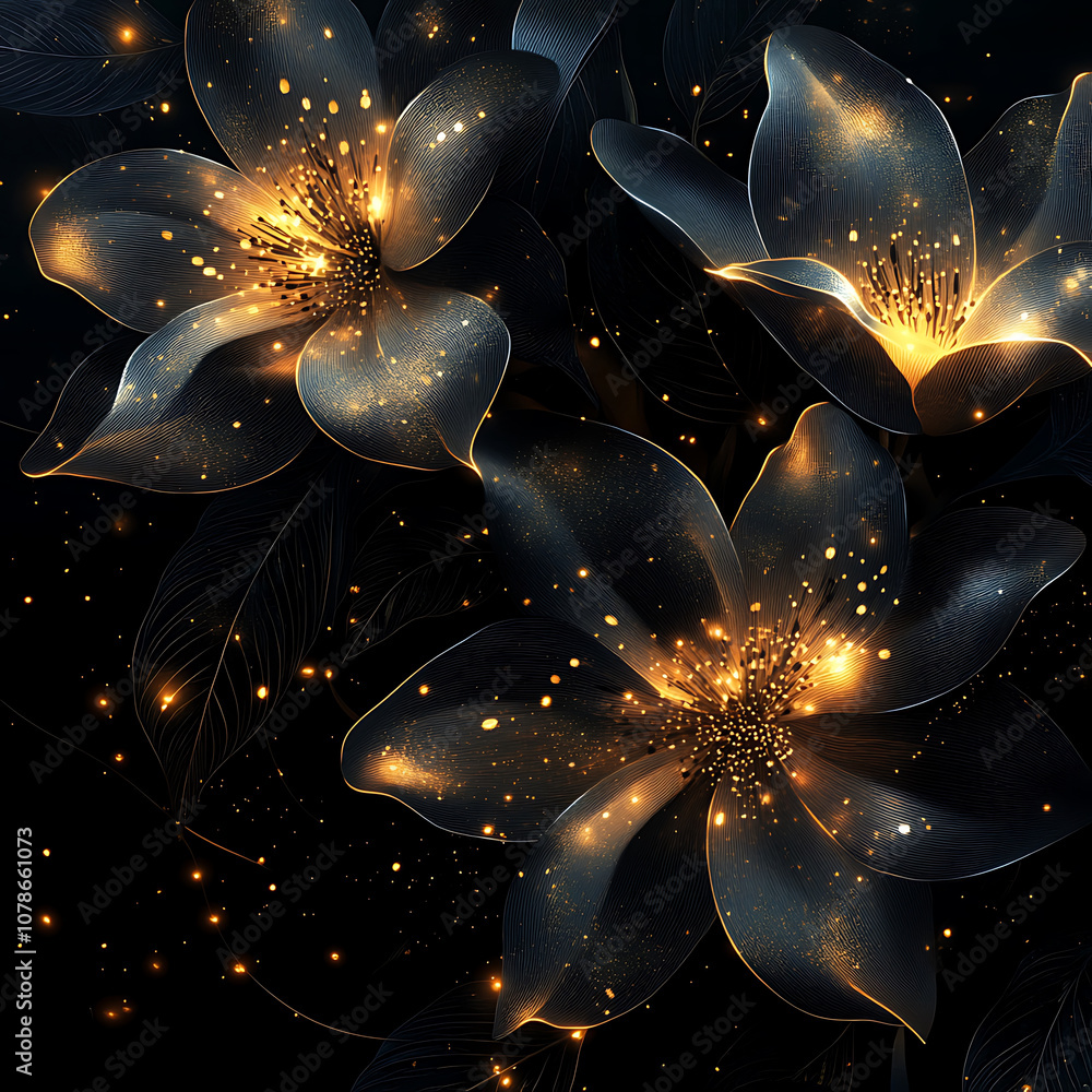 Aufkleber glowing floral patterns on black background create stunning visual. intricate design features lumino