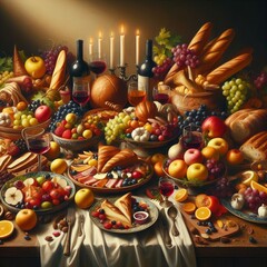 Renaissance Style Feast A food spread painted in the style of Re