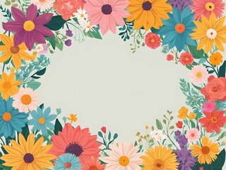 A Frame of Colorful Flowers with a White Background