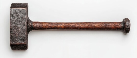 Vintage Wooden Hammer with Metal Head Isolated on White Background