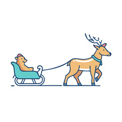 reindeer pulling sleigh vector art,  flat illustration reindeer pulling sleigh icon