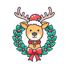 vector art,  flat illustration reindeer with bwreath icon