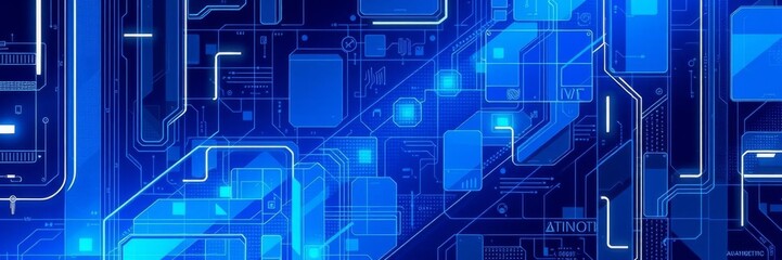 Blue technological wallpaper featuring innovative sci fi panels in 3D render, 3D render, futuristic