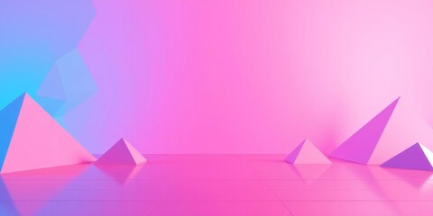 Colorful high tech surface with triangular pyramids illuminated in blue and pink polygonal 3D texture, pyramids, blue