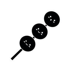 Hanami Dango Food Japanese Cute Dessert with Three Balls on Stick. Vector Illustration. Kawaii Character with Emotion Flat Design Icon for Logo, Web, Cafe or Restaurant Menu, Print, Wallpaper.	