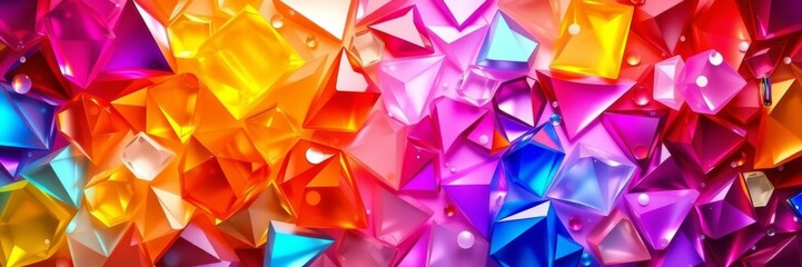 Obraz premium Contemporary luxury wallpaper featuring glossy crystal shapes in colorful multicolored 3d render, crystal, high-end