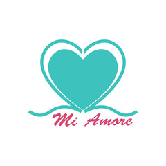 Mi Amore with heart. Graphic design print t-shirts fashion, posters, cards, stickers, mug.
