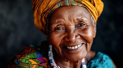 Obraz premium Radiant Joy: Portrait of Elderly Zulu Woman with Deep Chestnut Skin and Soulful Eyes in Natural Light