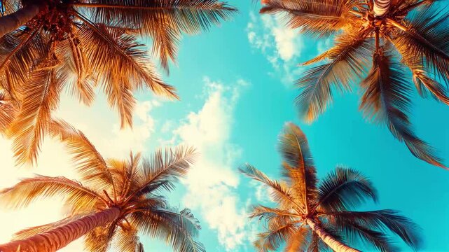 Tall Palm Trees Against a Clear Blue Sky with Bright Sunlight