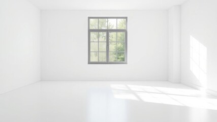 Fototapeta premium Empty white room with white floor and bright natural light coming through a window, white room, space