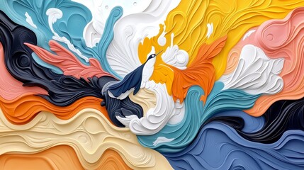 Abstract Bird in Colorful 3D Paper Art Whimsical Nature Scene