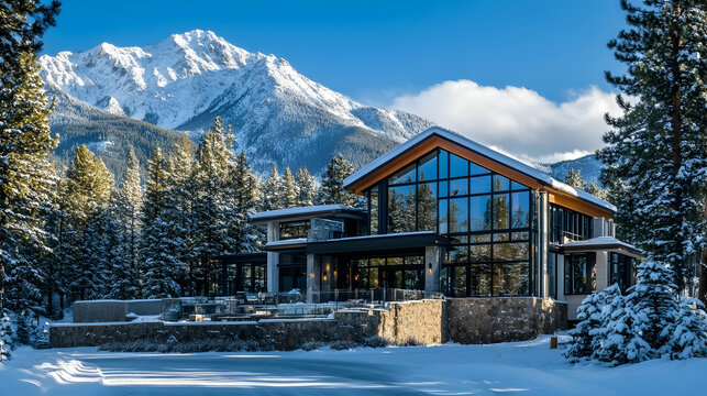 Aspen mountain contemporary with dramatic peak views and private ski access, glass and steel Colorado alpine estate