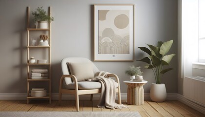a wooden framed blank canvas poster mockup in white background