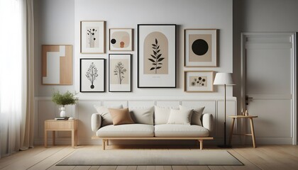 a wooden framed blank canvas poster mockup in white background