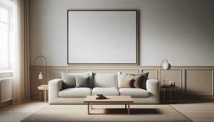 a wooden framed blank canvas poster mockup in white background