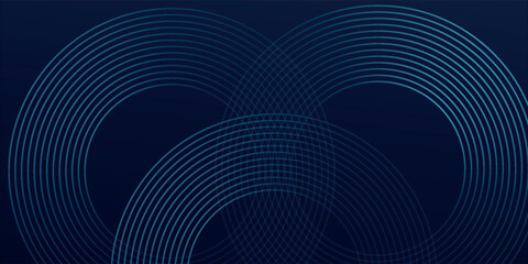 Abstract blue glowing geometric lines on dark blue background. Modern shiny blue circle lines pattern. Futuristic technology concept. Suit for cover, poster,