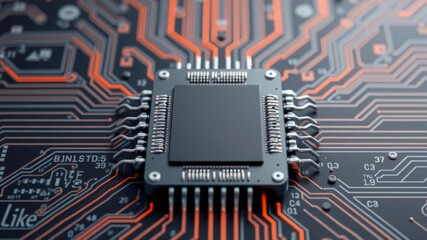 Futuristic 3D render of social media technology concept with like symbol on microchip, data flow on motherboard, 3D render, symbol