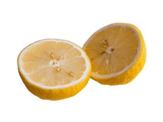 Vibrant Yellow Lemon Halved, Displaying White Seeds and Green Pith on a Clean Surface - Perfect for Culinary and Healthy Lifestyle Themes
