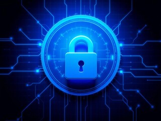 Futuristic blue digital grid background with lock symbol for security technology concept, wallpaper, concept