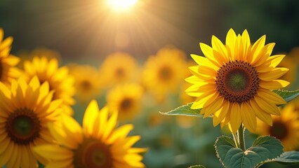 Obraz premium Vibrant Sunflower Garden in Bloom with Sunlight Glimmering