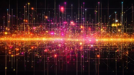 Obraz premium Abstract neon particle lights forming a glowing digital grid
