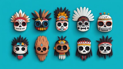 Colorful Tribal Skull Masks Day of the Dead Festive Culture