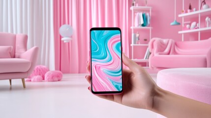 Pink Smartphone Abstract Swirl Wallpaper in Chic Room Interior