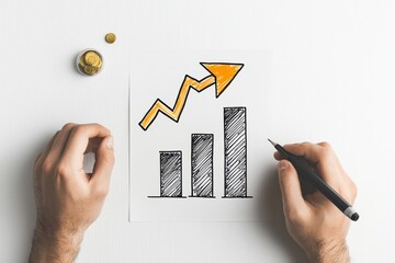 Create a simple hand-drawn bar graph with upward arrow to visualize data effectively