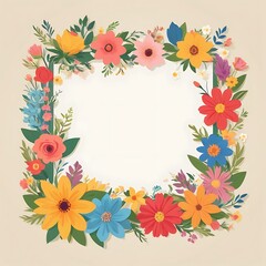Colorful Floral Frame with Blank Center for Text or Image