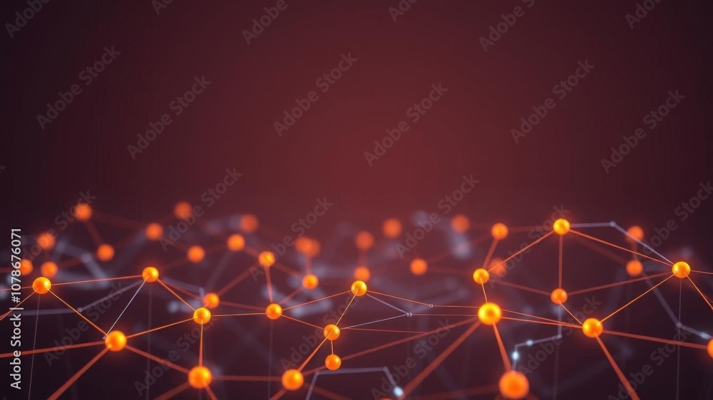 Poster futuristic orange 3d render of a smart network connection concept with digital elements, data, abstr