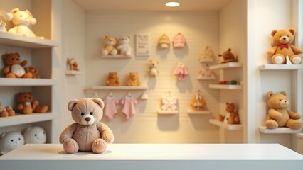 Cute Plush Bear Display in Bright Toy Store Aesthetic